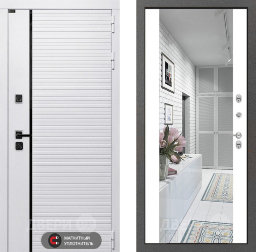 Входная металлическая Дверь Лабиринт (LABIRINT) Royal Зеркало Максимум Белый софт в Реутове