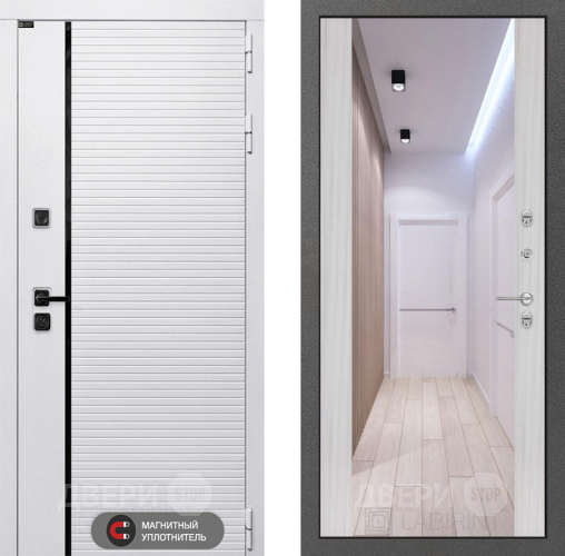 Входная металлическая Дверь Лабиринт (LABIRINT) Royal Зеркало Максимум Сандал белый в Реутове