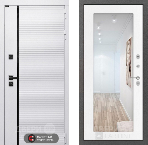 Входная металлическая Дверь Лабиринт (LABIRINT) Royal Зеркало 18 Белое дерево в Реутове