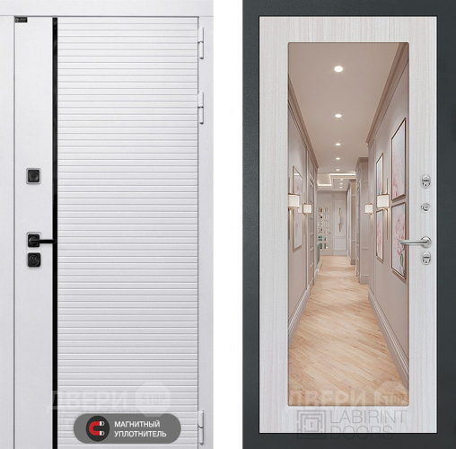 Входная металлическая Дверь Лабиринт (LABIRINT) Royal Зеркало 18 Сандал белый в Реутове