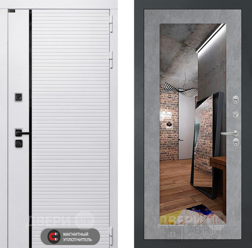 Входная металлическая Дверь Лабиринт (LABIRINT) Royal Зеркало 18 Бетон светлый в Реутове