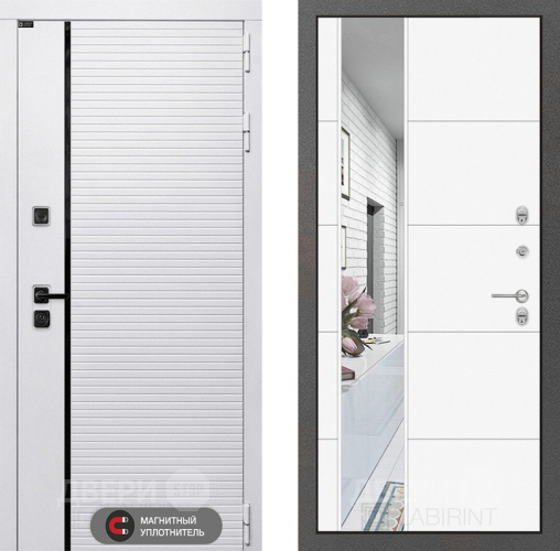 Входная металлическая Дверь Лабиринт (LABIRINT) Royal Зеркало 19 Белый софт в Реутове