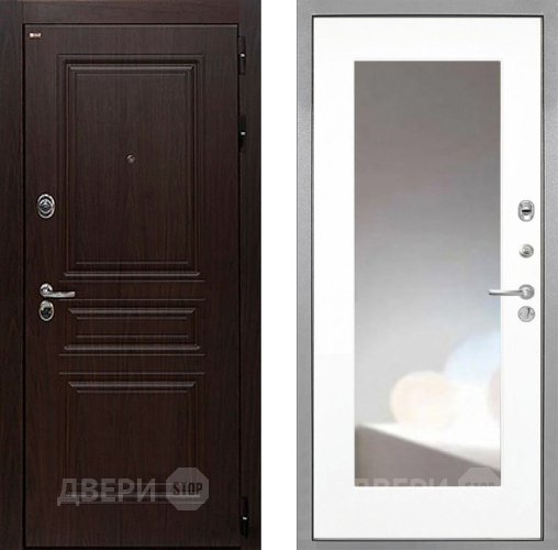Входная металлическая Дверь Интекрон (INTECRON) Брайтон Тиковое Дерево ФЛЗ-120-М Зеркало Белый матовый в Реутове