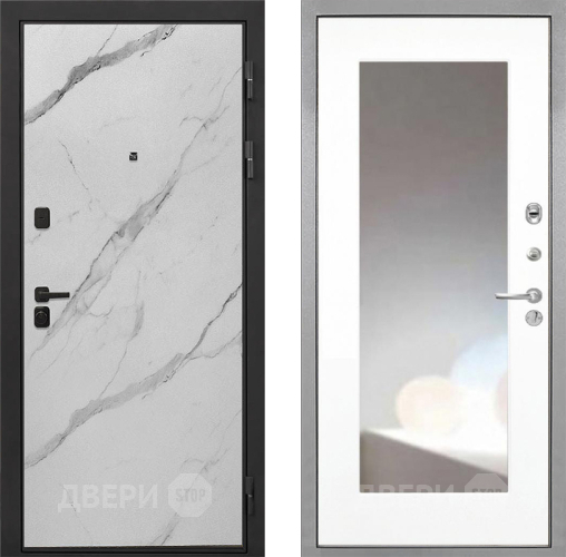 Дверь Интекрон (INTECRON) Профит Black Мрамор Арктик ФЛЗ-120-М Зеркало Белый матовый в Реутове