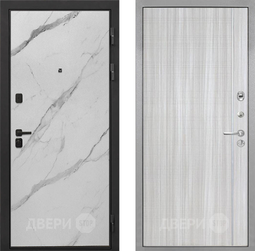 Входная металлическая Дверь Интекрон (INTECRON) Профит Black Мрамор Арктик В-07 с молдингом Сандал белый в Реутове