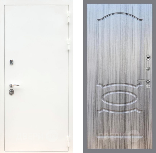 Входная металлическая Дверь Рекс (REX) 5 Белая Шагрень FL-128 Сандал грей в Реутове