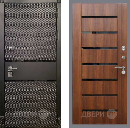 Входная металлическая Дверь Рекс (REX) 15 Черный Кварц СБ-14 стекло черное Орех бренди в Реутове