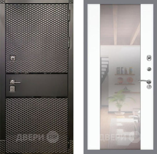 Входная металлическая Дверь Рекс (REX) 15 Черный Кварц СБ-16 Зеркало Силк Сноу в Реутове