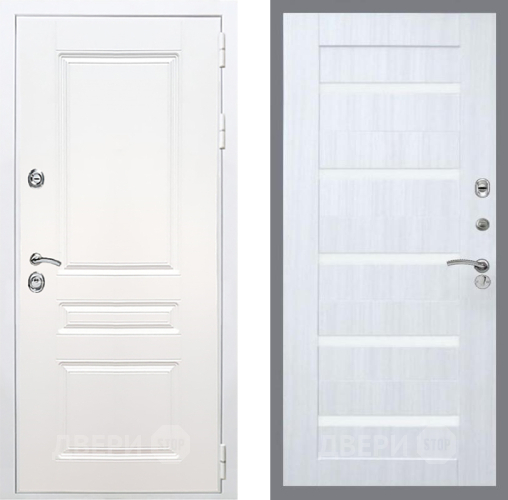 Входная металлическая Дверь Рекс (REX) Премиум-н Силк Сноу СБ-14 стекло белое Сандал белый в Реутове