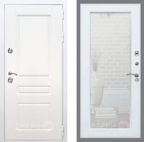 Входная металлическая Дверь Рекс (REX) Премиум-н Силк Сноу Зеркало Пастораль Силк Сноу в Реутове