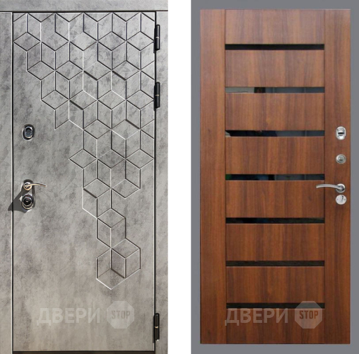 Входная металлическая Дверь Рекс (REX) 23 СБ-14 стекло черное Орех бренди в Реутове